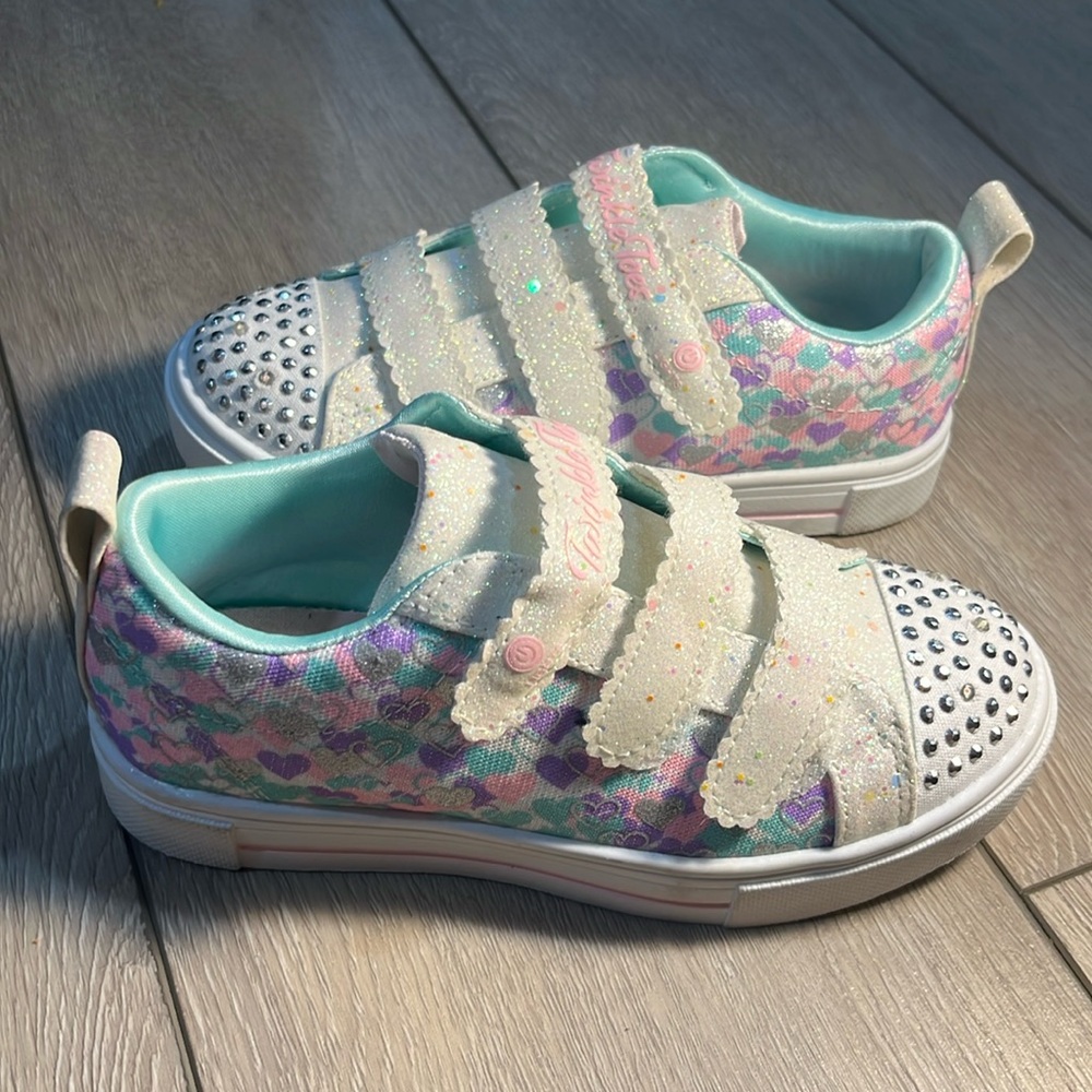 Girls Sketcher Easy-on white and blue light up sparkleTwinkle Toes size 12.5